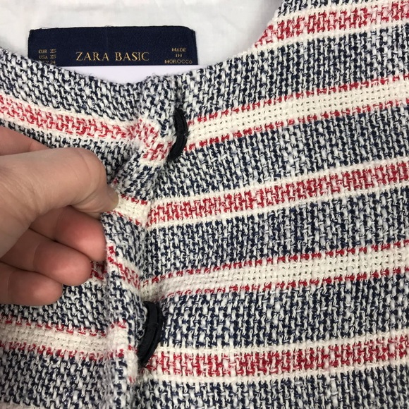 Zara Basic XS Tweed Knit Striped Navy / Red Blazer - Picture 5 of 6
